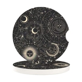 Moon Change Absorbent Car Cup Coasters,Cup Holders,Cork Base Drink Coasters with Finger Notch for Easy Move of Car Cup Holder for Women Men 2.6"(2 Pieces)