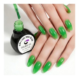 Gelike EC Nail Glue Gel 6 in 1 for Press-On Nails and Nail Tips Long Lasting Extension Strong Hold Brush-On UV Adhesive for Acrylic Tips Quick Dry Low-Odor No Pop-Off DIY at Home & Salon Art Use