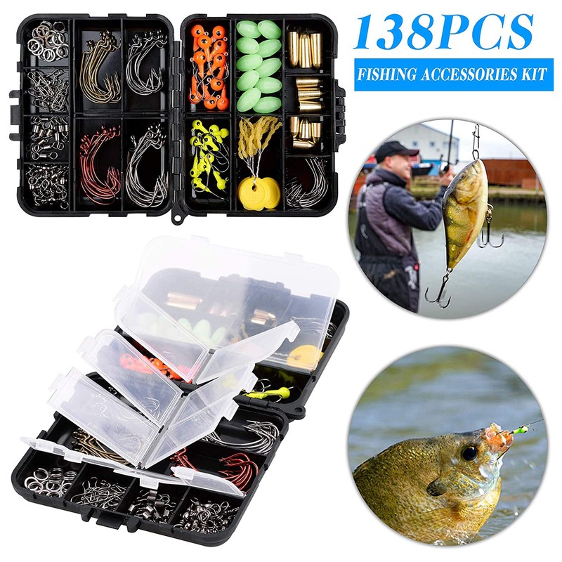 138pcs Fishing Accessories Set with Tackle Box Including Offset Worm