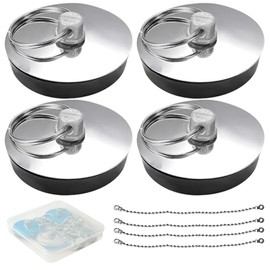 FINEASY Set of 4 Sink Drain Plugs, Bathtub Plugs, Diameter 33-37 mm, Drain Plug for Sink, Stainless Steel Sink Plug for Sink, Kitchen Sink