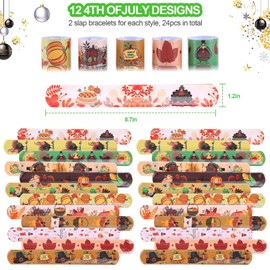 48Pcs Fall Thanksgiving Party Favors Slap Bracelets Rubber Wristbands Pumpkin Pattern Toys Bulk for Boys Girls Harvest Class Exchange Gifts Reward Prizes Thanksgiving Party Supplies