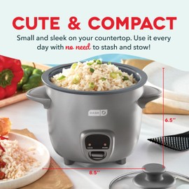 DASH Mini Rice Cooker Steamer with Removable Nonstick Pot, Keep Warm Function & Recipe Guide, .5 Quart, for Soups, Stews, Grains & Oatmeal - Graphite