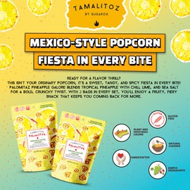 Palomitaz Pineapple Galore Popcorn Sweet & Spicy Mexican-Style Kettle Corn with Pineapple, Chili, Lime & Sea Salt Handcrafted Fruity Snack, Gluten-Free, Vegan, No Artificial Colors, 2 Bags 4oz Each