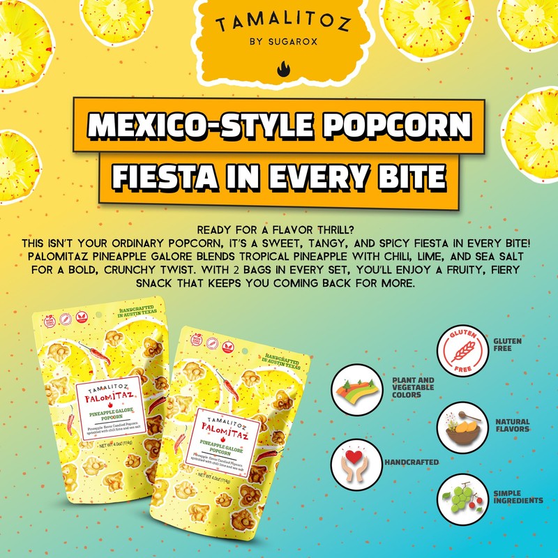 Palomitaz Pineapple Galore Popcorn Sweet & Spicy Mexican-Style Kettle Corn