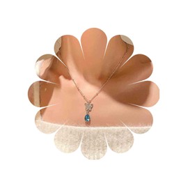 Allereya Vintage Crystal Sapphire Pendant Necklace Tiny Butterfly Necklace Drop Sapphire Choker Necklace Silver Beads Chain Necklace Jewellery for Women and Girls, Metal, Sapphire