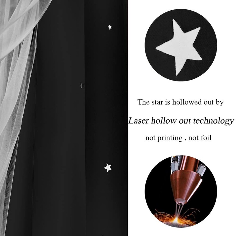 Kinryb Black Star Cutout Blackout Curtains Double Layer Curtains with