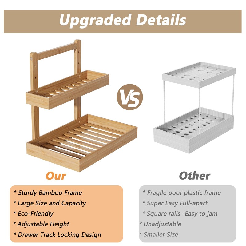 Wisuce Essentials Bamboo Under Sink Organizer and Storage, 2 Tier
