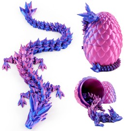 Josunlealy 3D Printed Dragon Egg,12“Crystal Dragon Inside, 3D Printed Gift, Executive Desk Toy, Figure Decor, Easter Basket Essentials (Purple)