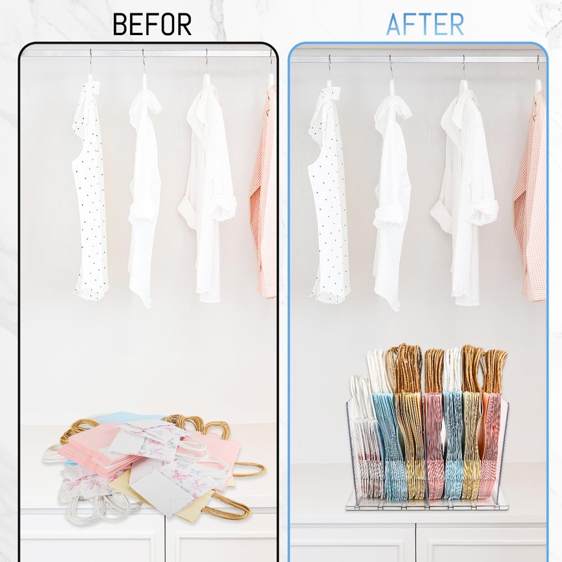 NUOLUTH Gift Bag Storage Organizer:Acrylic Reusable Bag Organizer, Adjustable Shelf