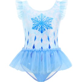 knemmy Girls One Piece Swimsuit Colorful Bathing Suits Cute Kids Princess Beach Swimwear 2-10 Years, Blue