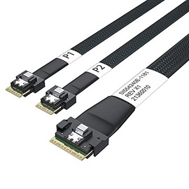 10Gtek SlimSAS SFF-8654 8i to 2xSFF-8654 4i 24G Internal Cable, PCIe 4.0, 85-ohm, 0.5m/1.6ft