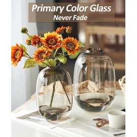 GeLive Brown Glass Vase Large Clear Vase Primary Colored Glass Vase Centerpiece Vase Floor Vase Tall Flower Vase for Long Stem Branch Artificial Fresh Flower Tabletop Home Indoor Decoration (Brown)