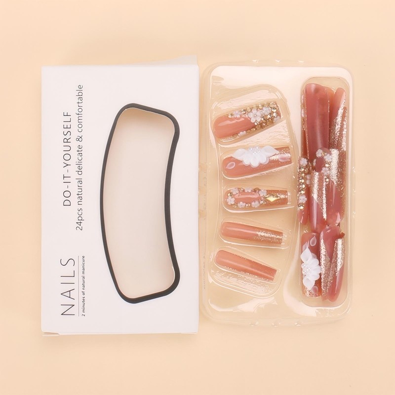 Rchovsam Gold Fall Press on Nails Long Square False Nails