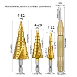 Spiral Grooved Step Drill Bit Set, Hex Shank Metric Bearing Steel Titanium Plating Spiral Pagoda Drill Bit Set, Drill and Enlarge Hole for Plastic Wood and Soft Metal