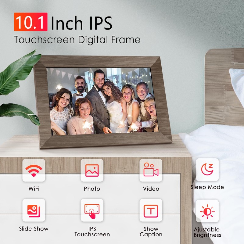 Canupdog WiFi Digital Picture Frame 10.1 Inch, IPS Touch Screen