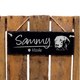 Dekolando Home Accessories Engraved Slate Sign - Vizsla Dog Motif with Name Plate - Door Sign 22 x 8 cm