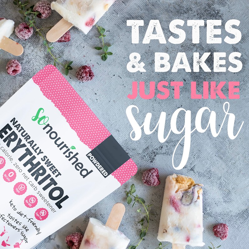 So Nourished Powdered Erythritol Sweetener - 1:1 Sugar Substitute, Keto