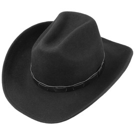 Lipodo Bill Cody Western Hat with Chin Strap Women/Men - Made in Italy - Cowboy Hat 100% Wool Felt - Durable Outdoor Hat - Felt Hat with Chin Strap - Wool Felt Hat Summer / Winter, black