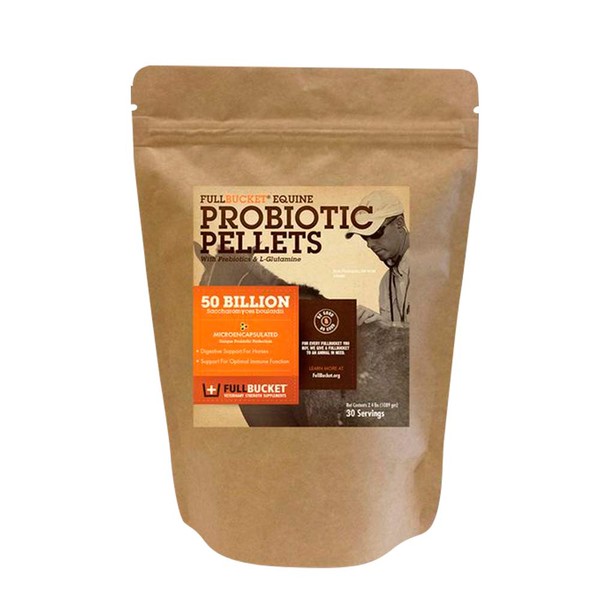 FullBucket Equine Probiotic Pellets with Saccharomyces boulardii for Horses Under High Stress or for Horses with Ongoing Digestive Issues; 20x More Concentrated and 25 Billion CFUs - 30 Servings