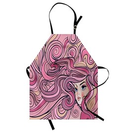 Ambesonne Modern Apron, Young Woman of Long Hair Beauty Feminine Design Wavy Hair Pinkish Tones, Small Apron Bib with Adjustable Ties for Baking Painting, Small Size, Dried Rose Pink Peach