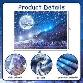 AIBIIN 7x5ft Winter Village Night Snowfall Backdrop Christmas Blue Starry Sky Moon Stars Snowflakes Photography Background Christmas Wonderland Pine Forest Party Decorations Banner Photo Studio Props