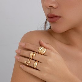 NIQIPOK Chunky Stackable Gold Rings for Women Non Tarnish Thick 14k Gold Plated Stacking Ring Sets (4Pcs-Gold)