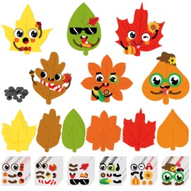 Haooryx DIY Fall Leaf Magnet Craft Kit for Kids 30 Set Maple Leaves DIY Magnet Stickers Autumn Art Craft Supplies for School DIY Activities Supplies Home Refrigerator Class Blackboard Whiteboard Decor