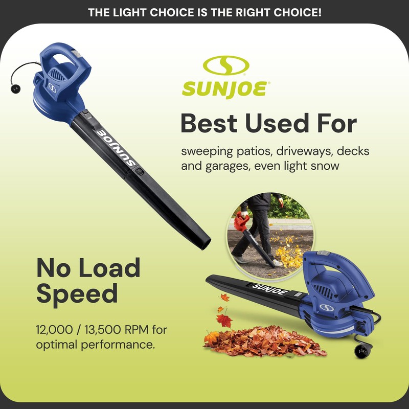 Sun Joe Corded Electric Leaf Blower Machine, 155 MPH, 260
