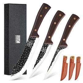 ZJIANKJ Professional 3PCS Butcher Knife Set, Very Sharp Meat Cleaver Knife & Boning knives with Knife Sheath, Meat Cutting knives for Home, Camping, BBQ Gift for Men
