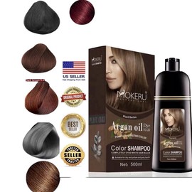 MOKERU DYE HAIR Shampoo PROFESSIONAL-ARGAN OIL/PLANT BASED Complete Coverage on white hair/Net 500ml-16.09 Oz-BIG BOTTLE/COLORS AVAILABLE-Coffee Brown-GrapeRed-Silver Grey-Dark Brown-Light Brown-Honey pure brown-Hair Color Shampoo - Color: Silver Grey