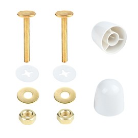 Toilet Flange Bolts, Universal Toilet Bowl to Floor Bolts and Cover Caps, 2 Pack Brass T-Bolts with Nuts & Caps