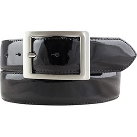 BELTINGER Patent Leather Belt with Double Buckle 4 cm Shiny Leather Belt 40 mm Men's Elegant Belt Made in Italy, black, silver