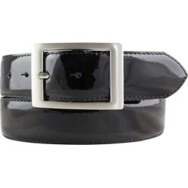 BELTINGER Patent Leather Belt with Double Buckle 4 cm Shiny Leather Belt 40 mm Men's Elegant Belt Made in Italy, black, silver