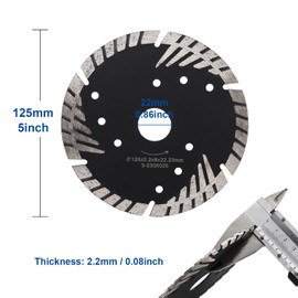 5 Inch Diamond Saw Blade Turbo Cutting Blade for Dry/Wet Cutting Granite and Marble (5-Inch-1PCS)