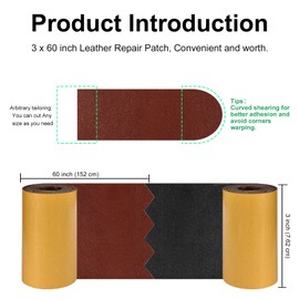 ICARERCASE Leather Repair Tape 3x60 inch, Self-Adhesive Repair Patch Kit for Sofas, Car Seats, Bags, Furniture, Chairs and Jackets (Brown 2)