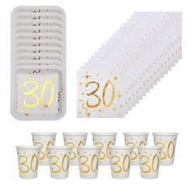Gold 30th Birthday Party Pack with Plates Napkins and Cups, 30th Birthday Tableware, 30th Party Decorations, Gold 30th Party Set