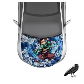 Tanjiro Demon Slayer Waves White Anime Hood Wrap Weatherproof Car Decal 50"X65"
