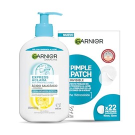 Kit Garnier Express Aclara Anti-Imperfecciones: Gel Limpiador Facial 250ml + 22 Parches Pimple Patch 8H Invisible con Tecnología Hidrocoloide, Reduce 