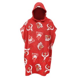 AFL Sydney Swans Junior Youths Kids Hooded Beach Towel, Red White, 80 x 80cm
