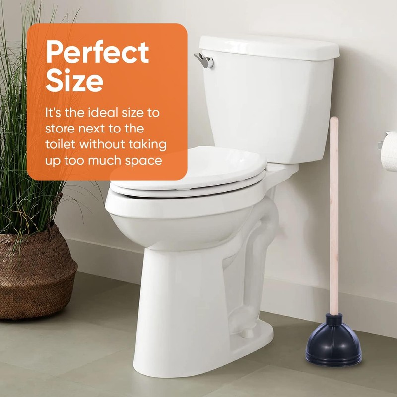 Superio Heavy Duty Plunger with 21 Inch Wooden Handle, Black