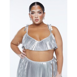 Savage X Fenty, Women's, Pleated Lamé Unlined Bra, Spaced Out Metallic Silver, 42DDD