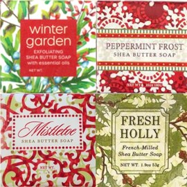 Greenwich Bay Trading Co. CHRISTMAS COLLECTION Soap Sampler 1.9oz Soaps, USA, 4 Pack! Fresh Holly, Peppermint Frost, Mistletoe & Winter Garden
