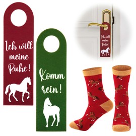 SATINIOR Girls Horse Gifts Horse Socks Door Hanger Komm Rein Ich Will Meine Ruhe mit Pferd Motif Birthday Graduation 8-12 Years Students Teenagers, Red, Green