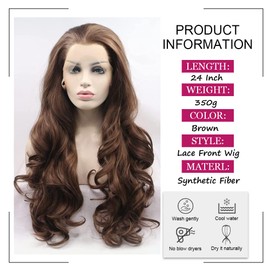 AFBeauty Brown Lace Front Wig for Women Long Body Wavy Natural Brown Middle Part Wig Synthetic Glueless Replacement Hair Heat Resistant Soft Wigs for Makeup Costume Drag Queen 24inch