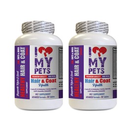 I LOVE MY PETS LLC I LOVE MY PETS LLC Dog Hair and Skin Supplements - PET Healthy Hair and Coat - for Dogs and Cats - Premium Formula - Dogs Vitamins for Hair - 2 Bottles (120 Treats)