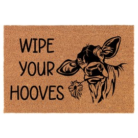 Welcome Doormat Coco Coir Door Mat Gift Wipe Your Hooves Cow Farm (24" x 16")