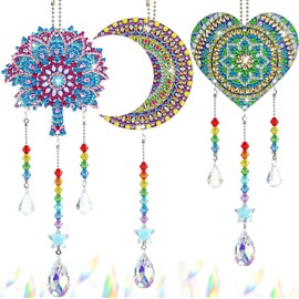 Frundoo Diamond Painting Sun Catcher Wind Chime Pendant, DIY 5D Diamond Painting Sun Catcher Wind Chime Double Sided Hanging Crafts Children Adults Hanging Window Decoration Ornaments
