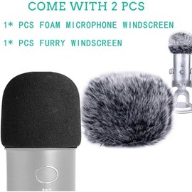 2 count Microphone  Microphone Windscreen with Furry Windscreen Muff - Mic Wind Cover Pop Filter for Blue Yeti, Blue Yeti Pro USB Microphone (2 Pack) (Fuzzy-Black White+ Black ) - Color: Fuzzy-Black White+ Black Foam