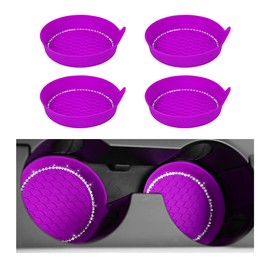 MUQIDA 4PCS Car Cup Coaster, Bling Crystal Silicone Non-Slip Cup Holder Insert Coasters, Shockproof Rhinestone Auto Drink Mat Universal for Women Girls, Interior Car Accessories (Dark Purple)