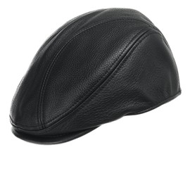 ULTRAFINO Stockton Driving Classic Leather Ivy Flat Caps Hat Newsboy Stylish Black X-Large
